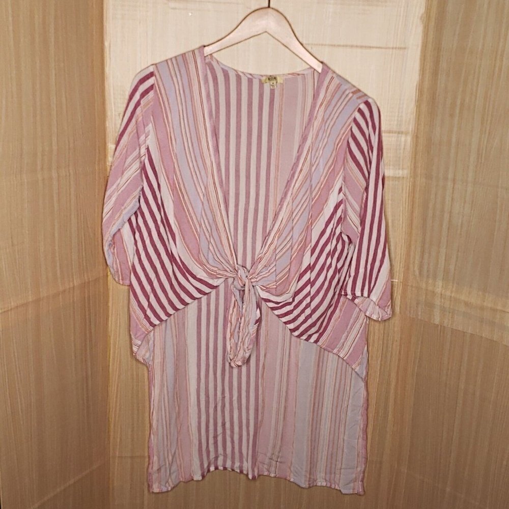 Kori America Womens Pastel Striped High Low Open Front Top Medium